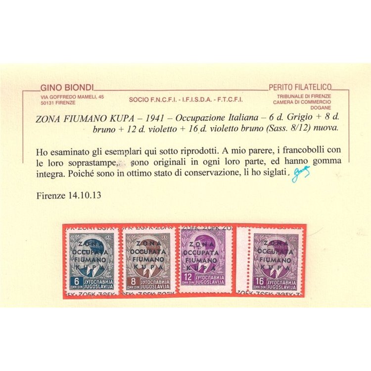 ZONA FIUMANO KUPA 1941 Soprastampati 12v MNH** ©