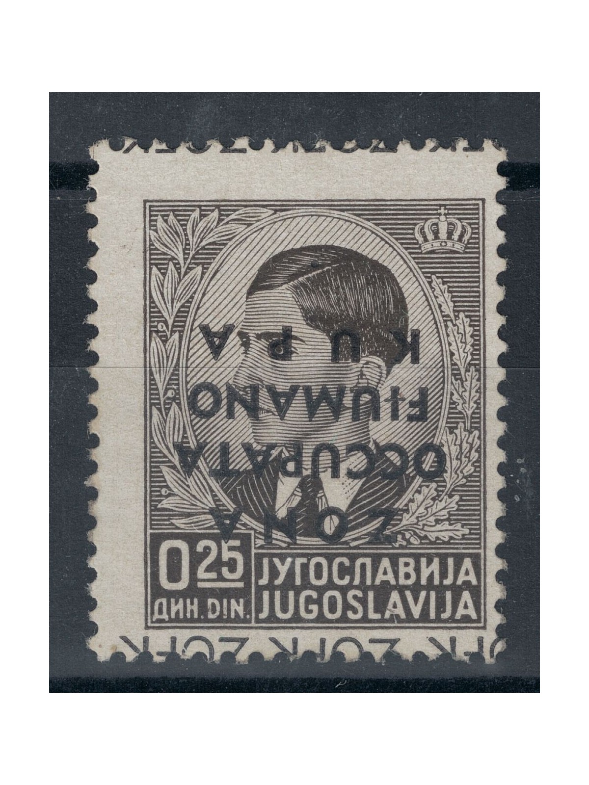 FIUMANO KUPA AREA 1941 Variety 25p black with inverted overprint MNH**