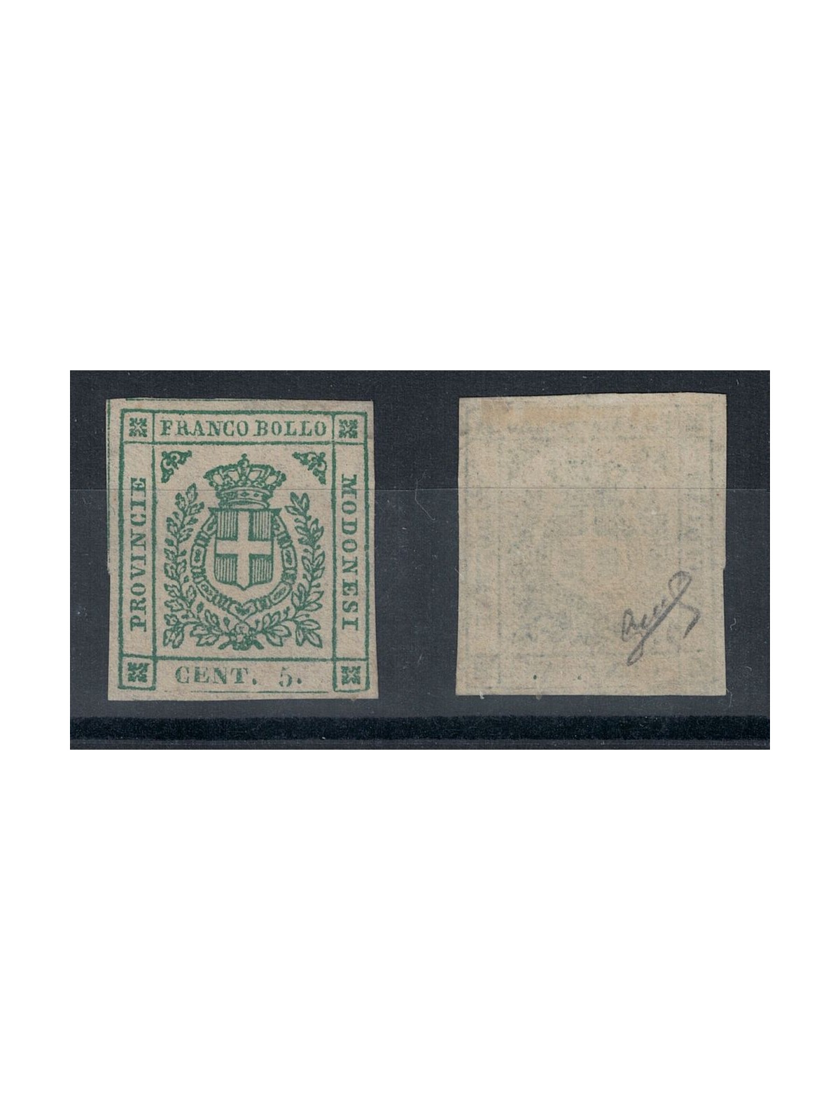 MODENA PROVINCIAL GOVERNMENT 1859 Coat of arms of Savoy 5c. green MH* ©