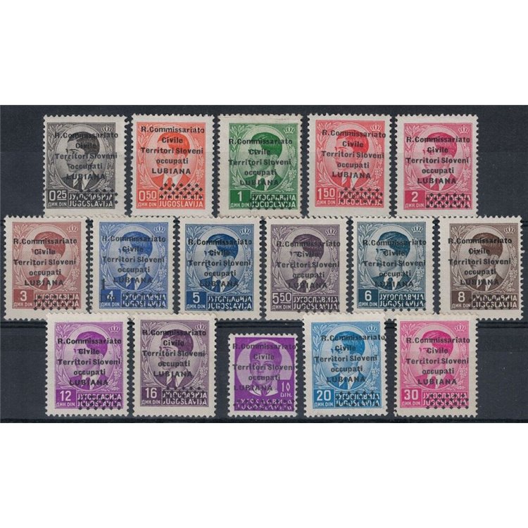 LUBIANA 1941 Francobolli jugoslavi sovrastampati 16v MH*