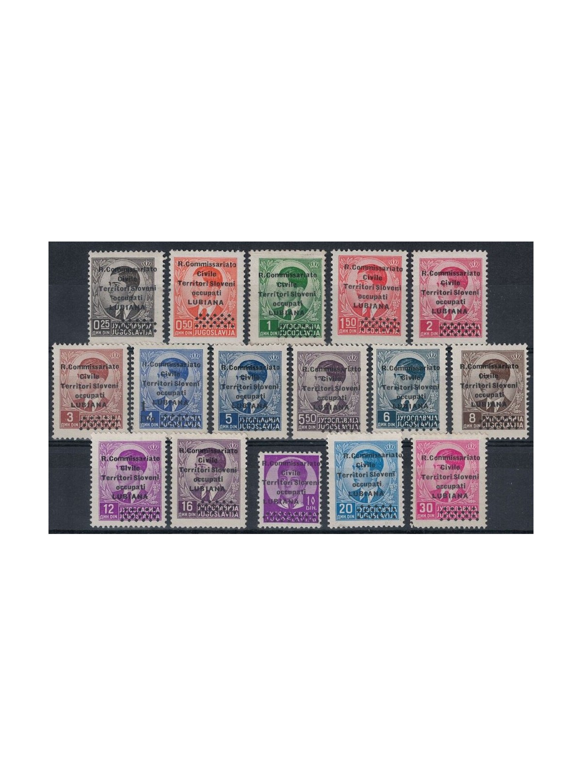 LUBIANA 1941 Francobolli jugoslavi sovrastampati 16v MH*
