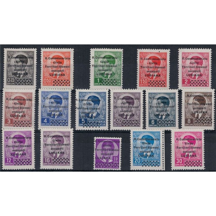 LUBIANA 1941 Francobolli jugoslavi sovrastampati 16v MH*