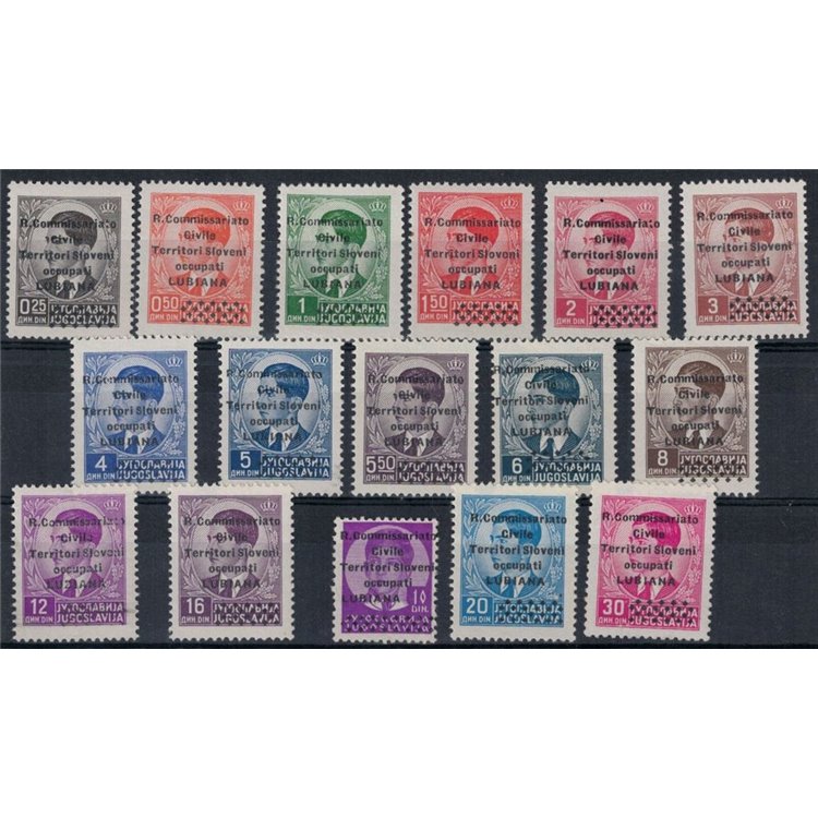 LUBIANA 1941 Francobolli jugoslavi sovrastampati 16v MNH** ©