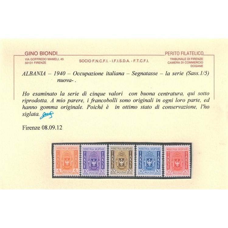 ALBANIA (OCC. ITALIANA) 1940 Segnatasse 5v MH* ©