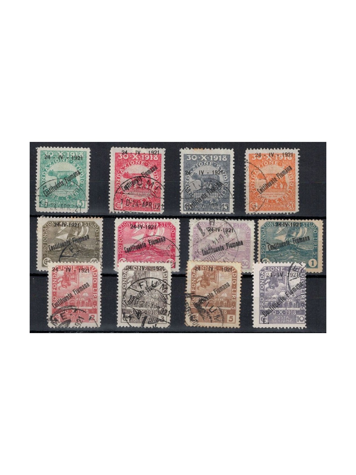 FIUME 1921 Pro fondazione studio soprastampati Costituente Fiumana 12v us