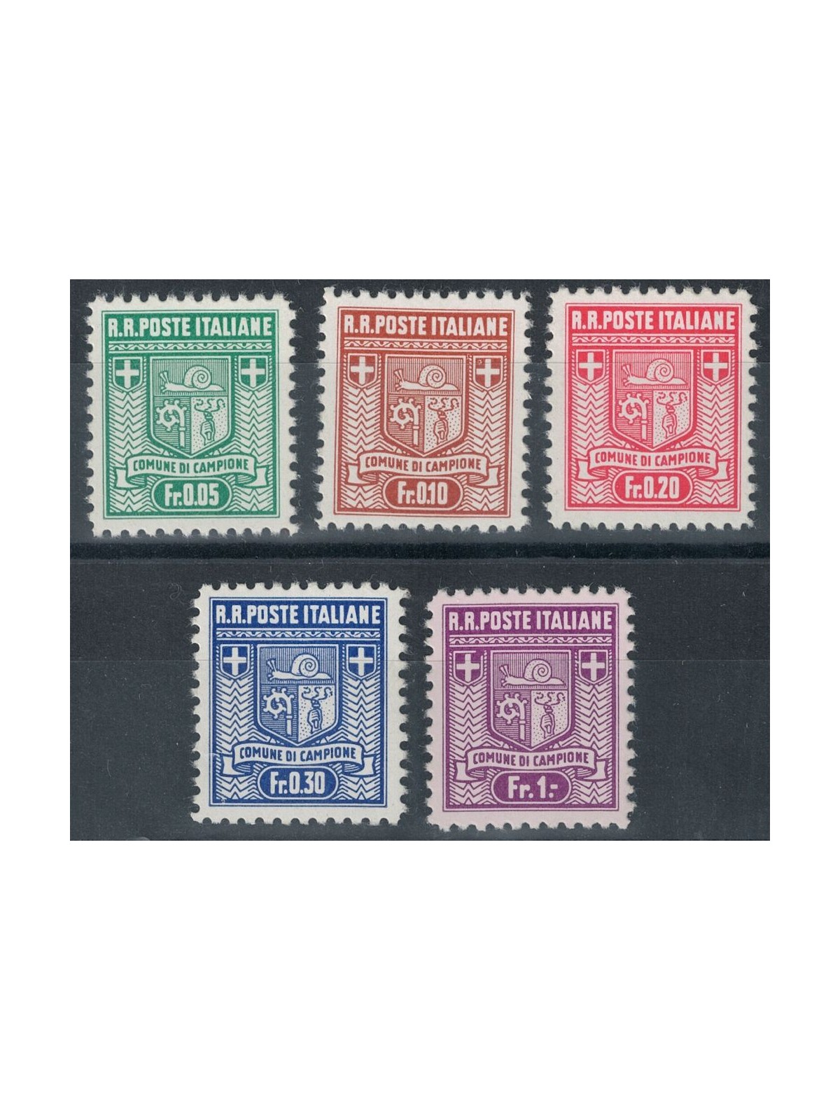 CAMPIONE 1944 Coat of arms of the municipality 5v MNH**