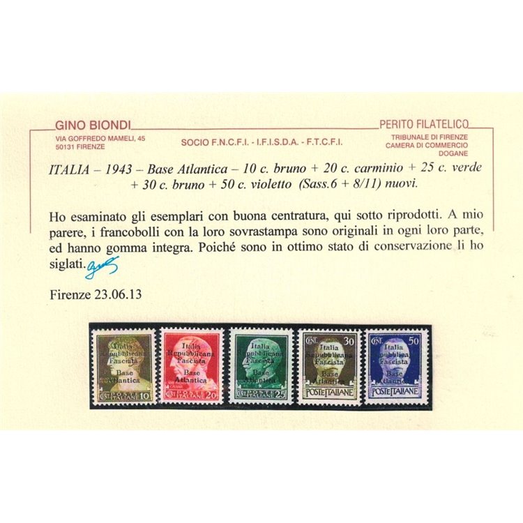 BASE ATLANTICA 1943 Italia Repubblicana Fascista (5 righe) 5v MNH** ©