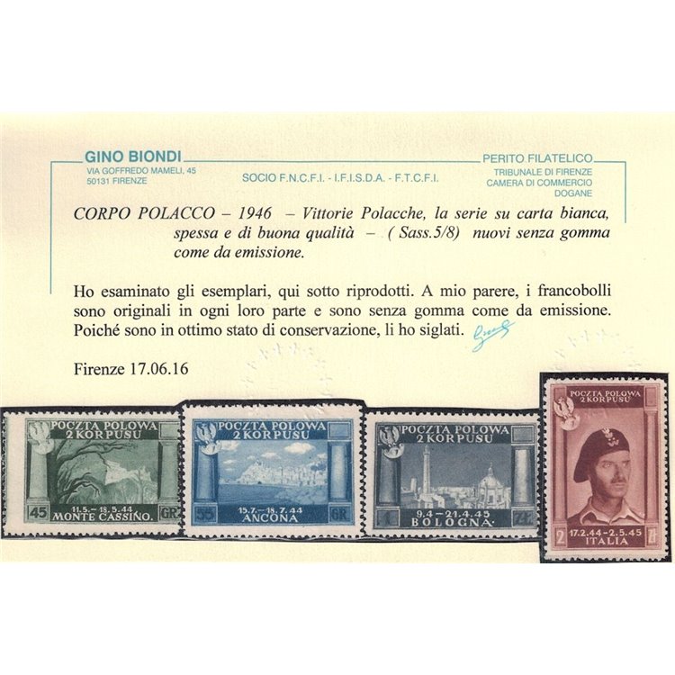 CORPO POLACCO 1946 Vittorie polacche, carta bianca 4v MNH** ©