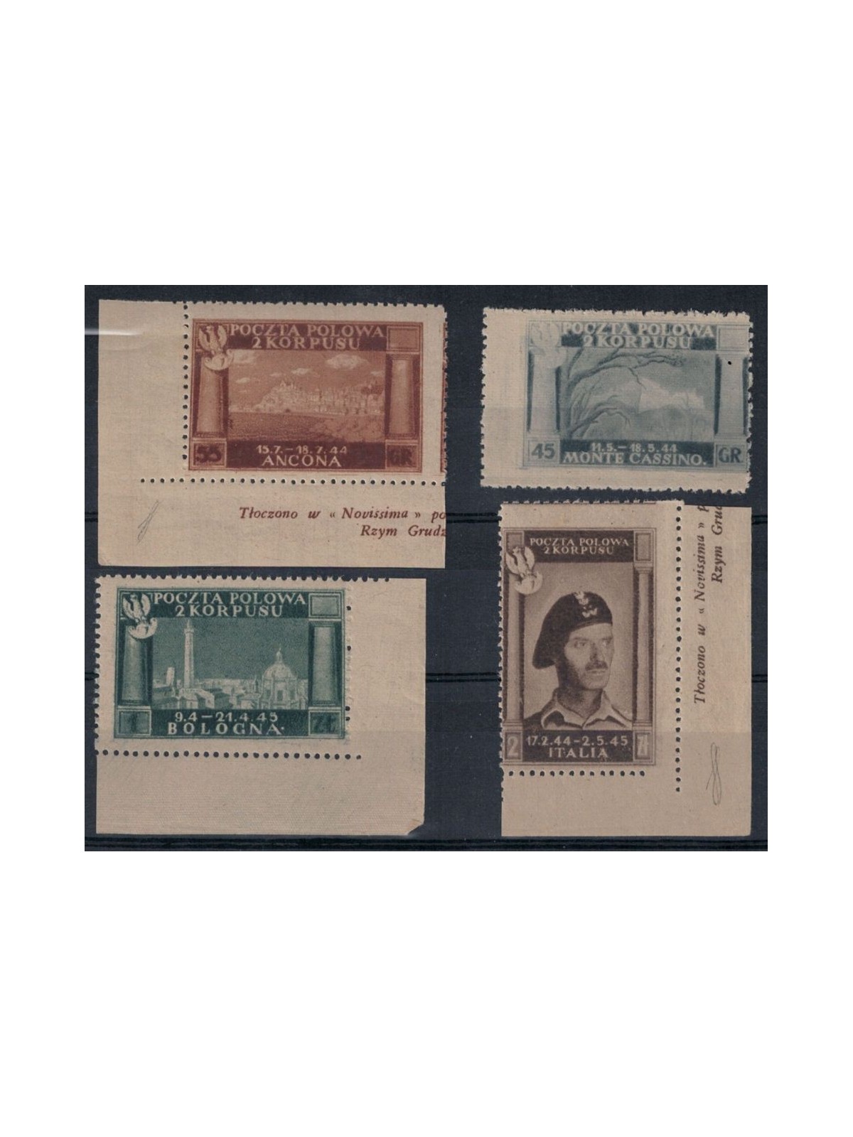 POLISH CORPS 1946 Polish victories, grey paper, colours changed 4v MNH**