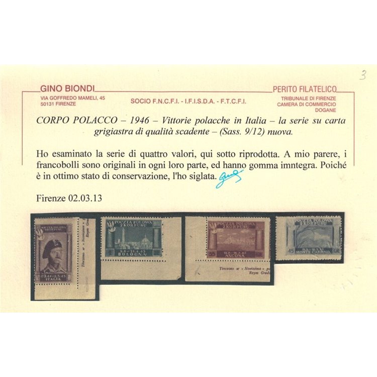 CORPO POLACCO 1946 Vittorie polacche, carta grigia, colori cambiati 4v MNH**