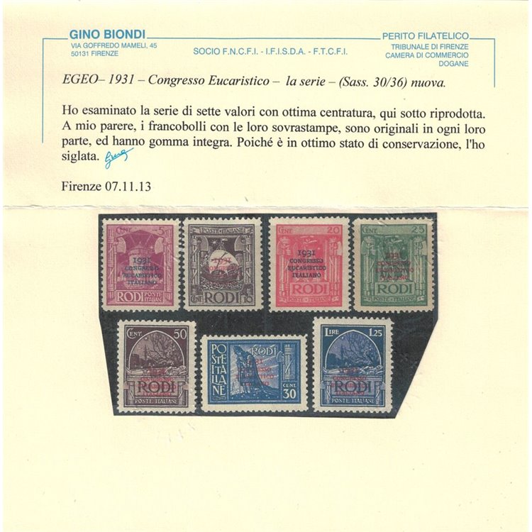 EGEO 1931 Congresso Eucaristico Italiano 7v MNH** ©