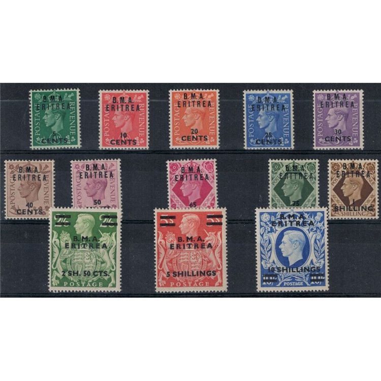 ERITREA (OCC. INGLESE) 1948-49 Soprastampati B.M.A. 13v MH*