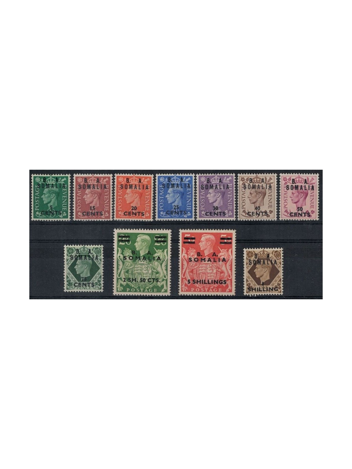 SOMALIA (BRITISH OCCUPATION) 1950 Overprinted B. A. 11v MNH**