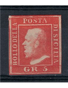 REGNO DI SICILIA 1859 5 Grana vermiglio 2ª tavola MH* ©