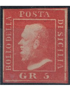 KINGDOM OF SICILY 1859 5 Bright Vermilion Grana MH* ©