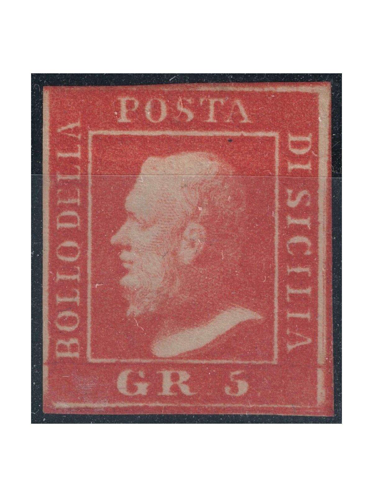 REGNO DI SICILIA 1859 5 Grana vermiglio vivo MH* ©