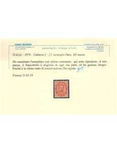ITALIA REGNO 1879 Umberto I ₤2 vermiglio MNH**