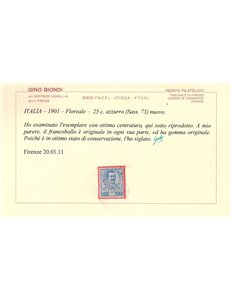 ITALIA REGNO 1901 Floreale 25c azzurro MH* © (Lusso)