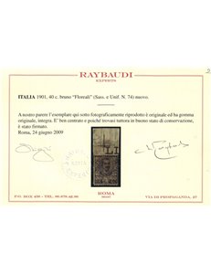 ITALIA REGNO 1901 Floreale 40c bruno MNH** ©