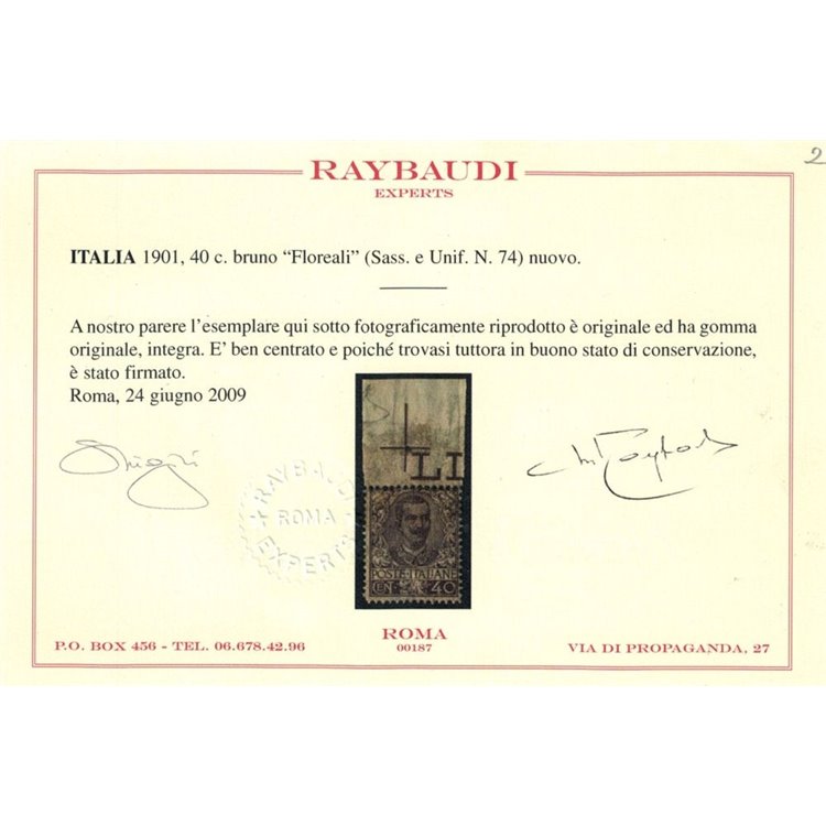 ITALIA REGNO 1901 Floreale 40c bruno MNH** ©