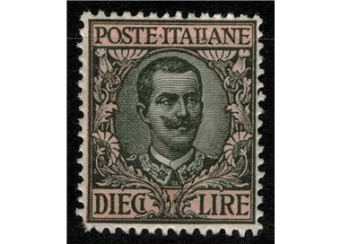 ITALIA REGNO 1910 Floreale £10 oliva e rosa MH*