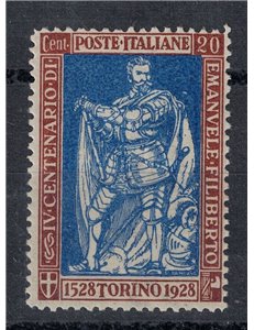ITALY KINGDOM 1928 Emanuele Filiberto 20c dent. 13½ MNH** ©