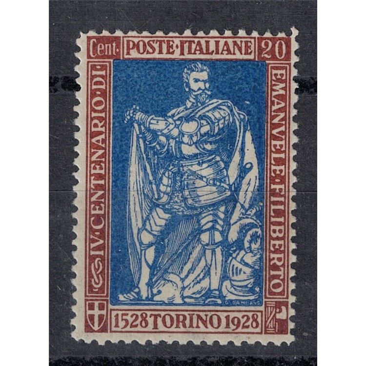ITALIA REGNO 1928 Emanuele Filiberto 20c dent. 13½ MNH** ©
