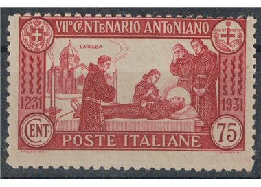 ITALY KINGDOM 1931 St. Anthony 75c carmine (dent. 12) MNH** ©