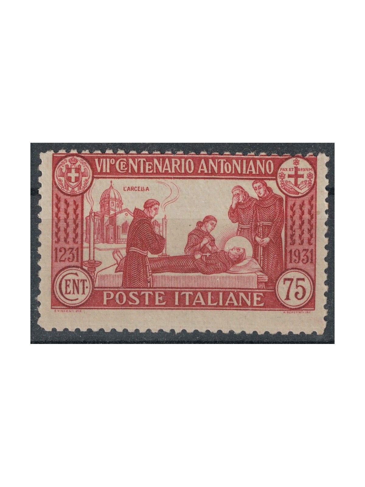 ITALIA REGNO 1931 S. Antonio 75c carminio (dent. 12) MNH** ©