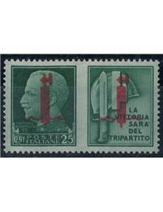 ITALY RSI 1944 Variety 25c Propaganda (Victory) with overprint exchanges MH* ©
