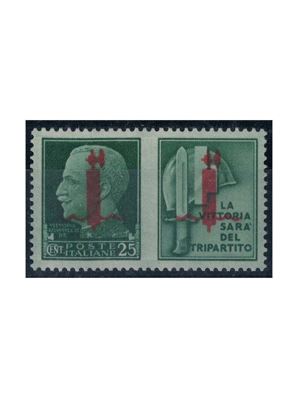 ITALIA RSI 1944 Varietà 25c Propaganda (La vittoria) con scambi di soprast. MH* ©
