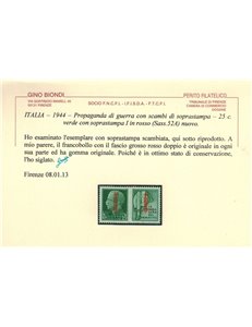 ITALIA RSI 1944 Varietà 25c Propaganda (La vittoria) con scambi di soprast. MH* ©