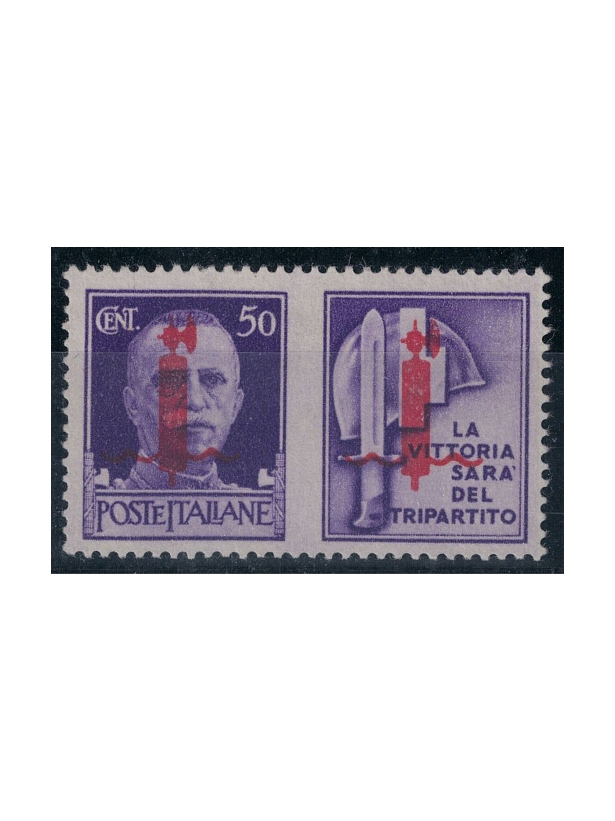ITALIA RSI 1944 Varietà 50c Propaganda di guerra scambi di soprast. MH* ©