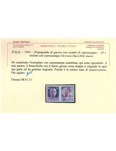 ITALIA RSI 1944 Varietà 50c Propaganda di guerra scambi di soprast. MH* ©