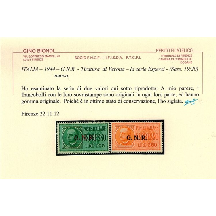 ITALIA RSI 1944 Espressi (Verona) 2v MH* ©