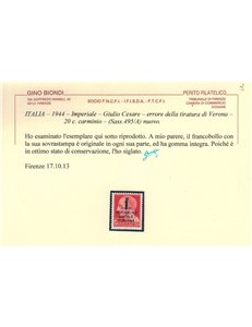 ITALIA RSI 1944 Imperiale 20c rosa carminio MH* ©