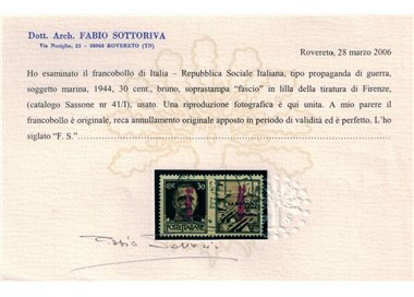 ITALY RSI 1944 War propaganda 30c brown (Florence) used ©