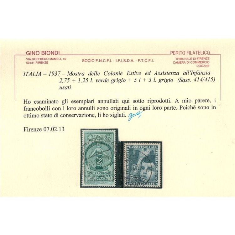 ITALIA REGNO 1937 Colonie estive 16v us ©