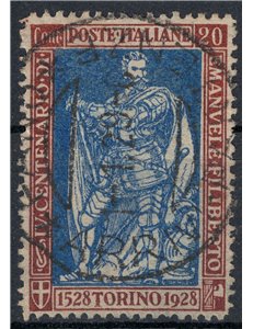 ITALIA REGNO 1928 Emanuele Filiberto 20c bruno dent. 13½ us