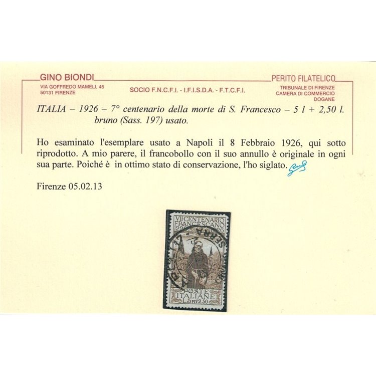 ITALIA REGNO 1926 San Francesco 8v us ©