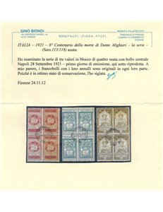 ITALIA REGNO 1921 Dante Alighieri 3v in quartina us ©