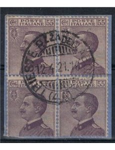 ITALY KINGDOM 1917-20 Michetti 55c violet in quartina used ©