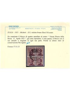 ITALIA REGNO 1917-20 Michetti 55c violetto in quartina us ©