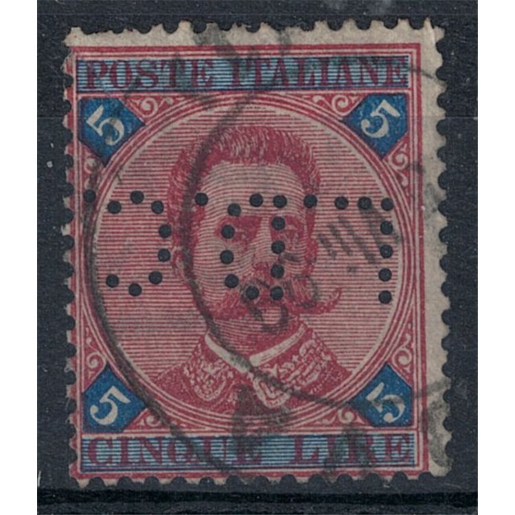 ITALY KINGDOM 1891 Umberto I 5£ carmine and blue (Perfin LDC) ©