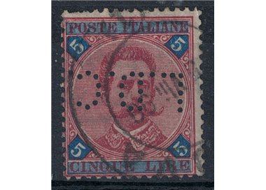 ITALY KINGDOM 1891 Umberto I 5£ carmine and blue (Perfin LDC) ©