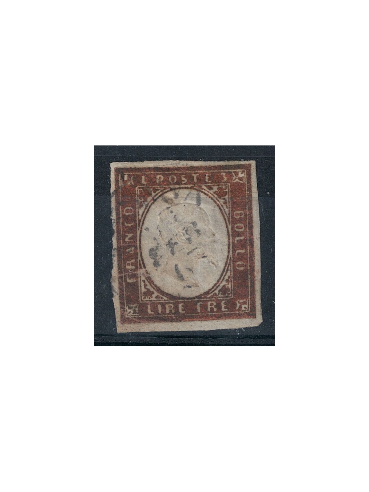 REGNO DI SARDEGNA 1863 Effigie 3£ rame scuro us ©