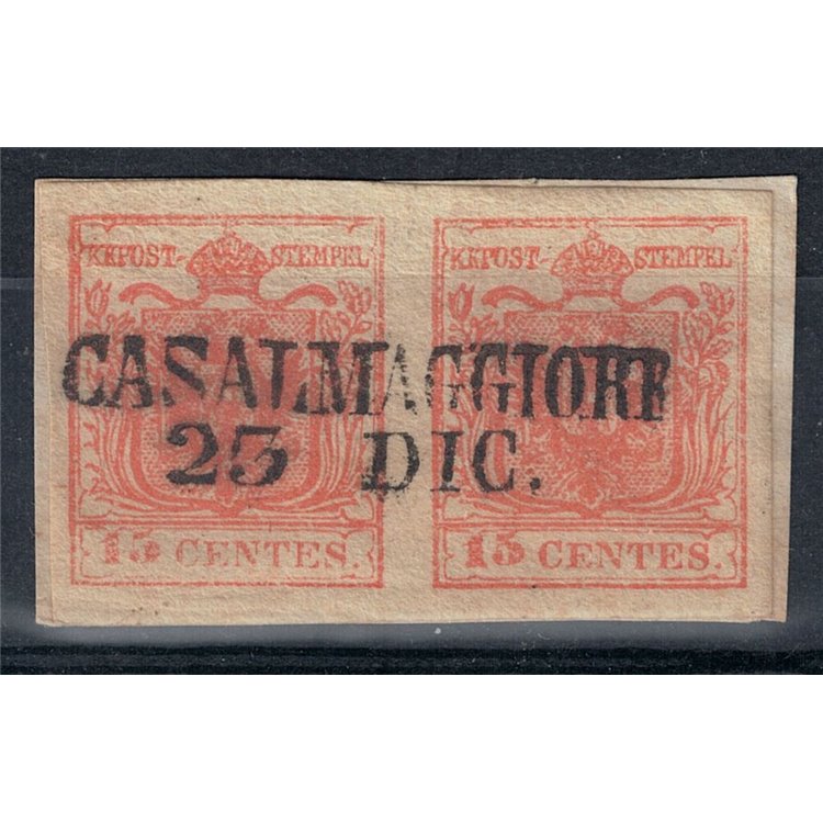 KINGDOM OF LOMBARDY-VENETO 1850 Coat of arms 15c pink (pair) us