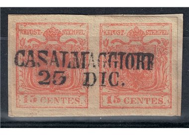 REGNO LOMBARDO VENETO 1850 Stemma 15c rosa (coppia) us