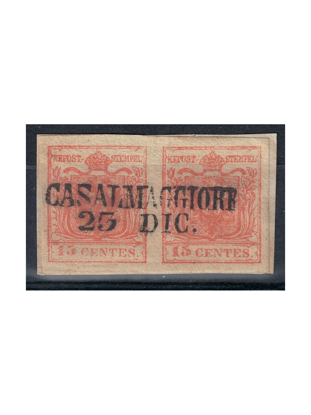 KINGDOM OF LOMBARDY-VENETO 1850 Coat of arms 15c pink (pair) us