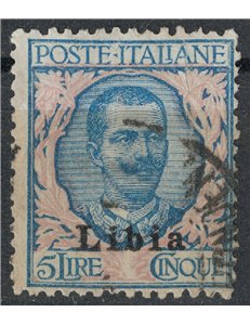 LIBYA 1912-17 5£ blue and pink used